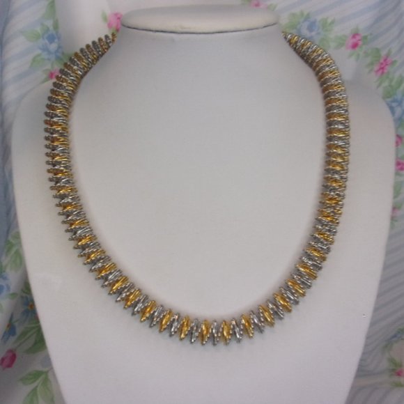 Gold Silver Spring Coil Wire Necklace 21" L - Picture 1 of 6